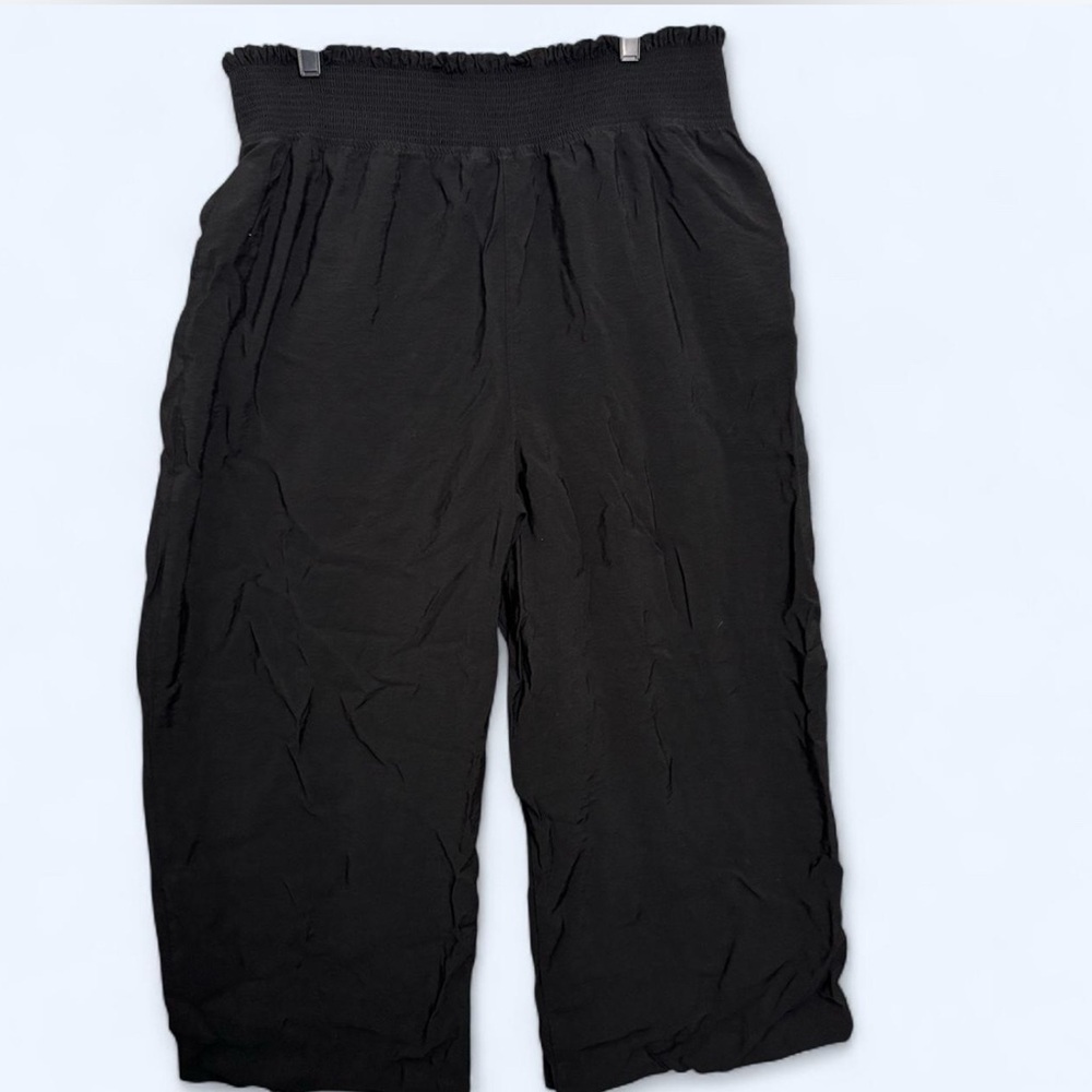 Women’s‎ XXL Black Smocked Wide Leg Cropped Pants Flowy Casual Palazzo Style